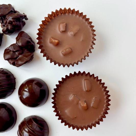 Assorted chocolate on a white background