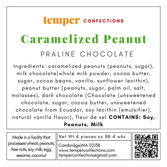 Label of ingredients for Caramelized Peanut Praline Cup