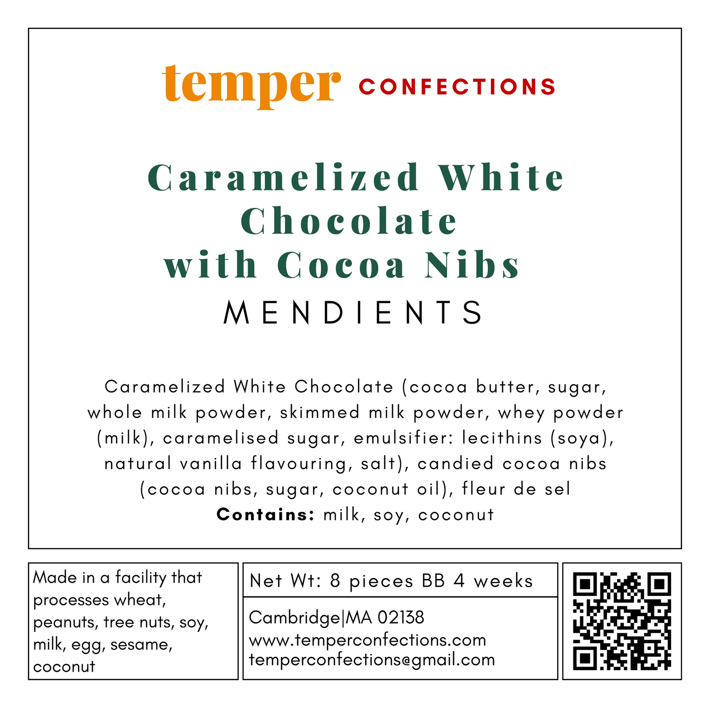 Caramelized White Chocolate with Candied Cocoa Nibs Mendiants