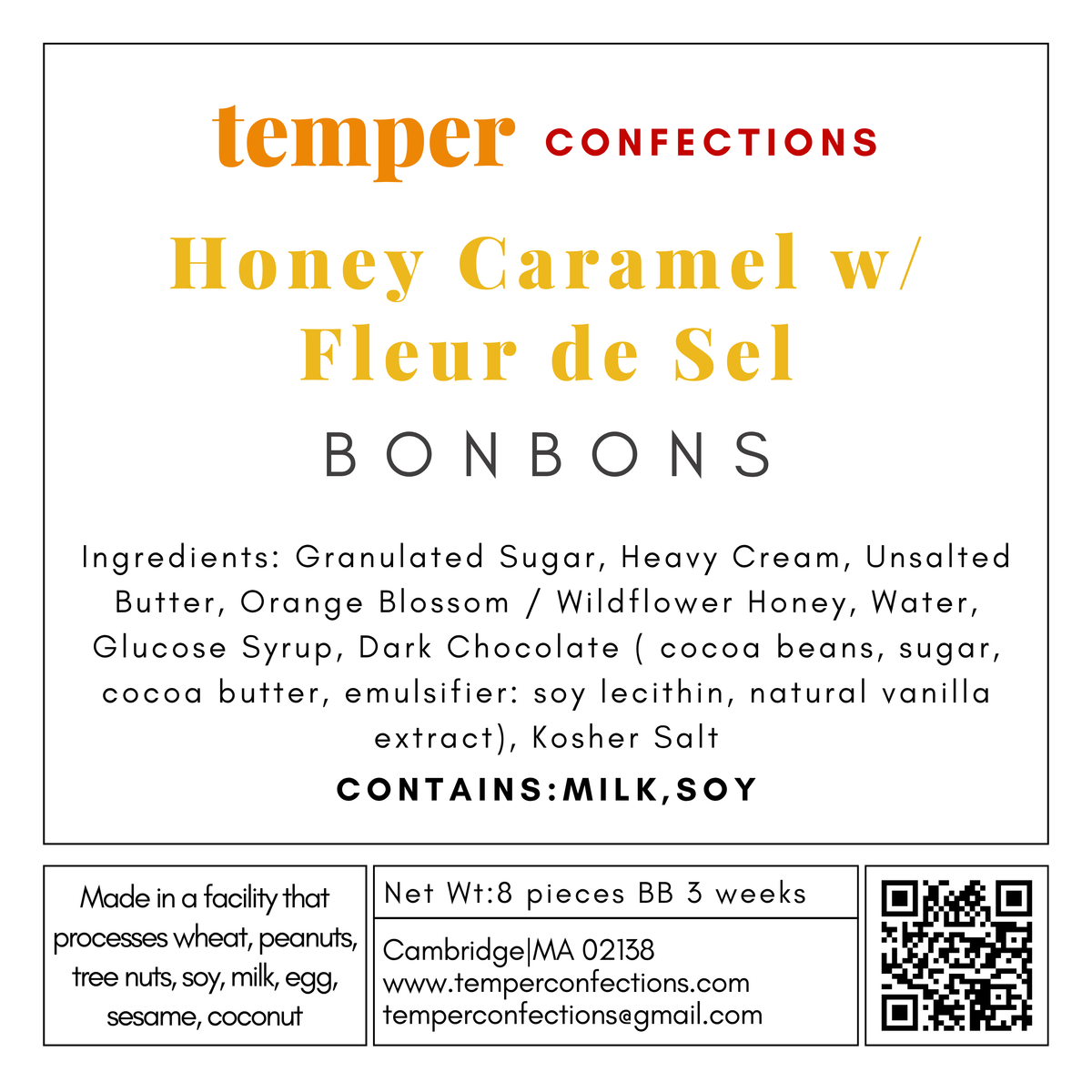 Ingredient label for honey caramel with fleur de sel