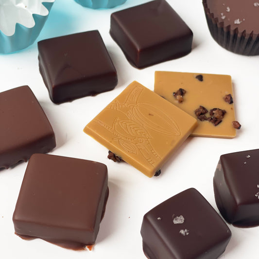 Mix of chocolates on white background