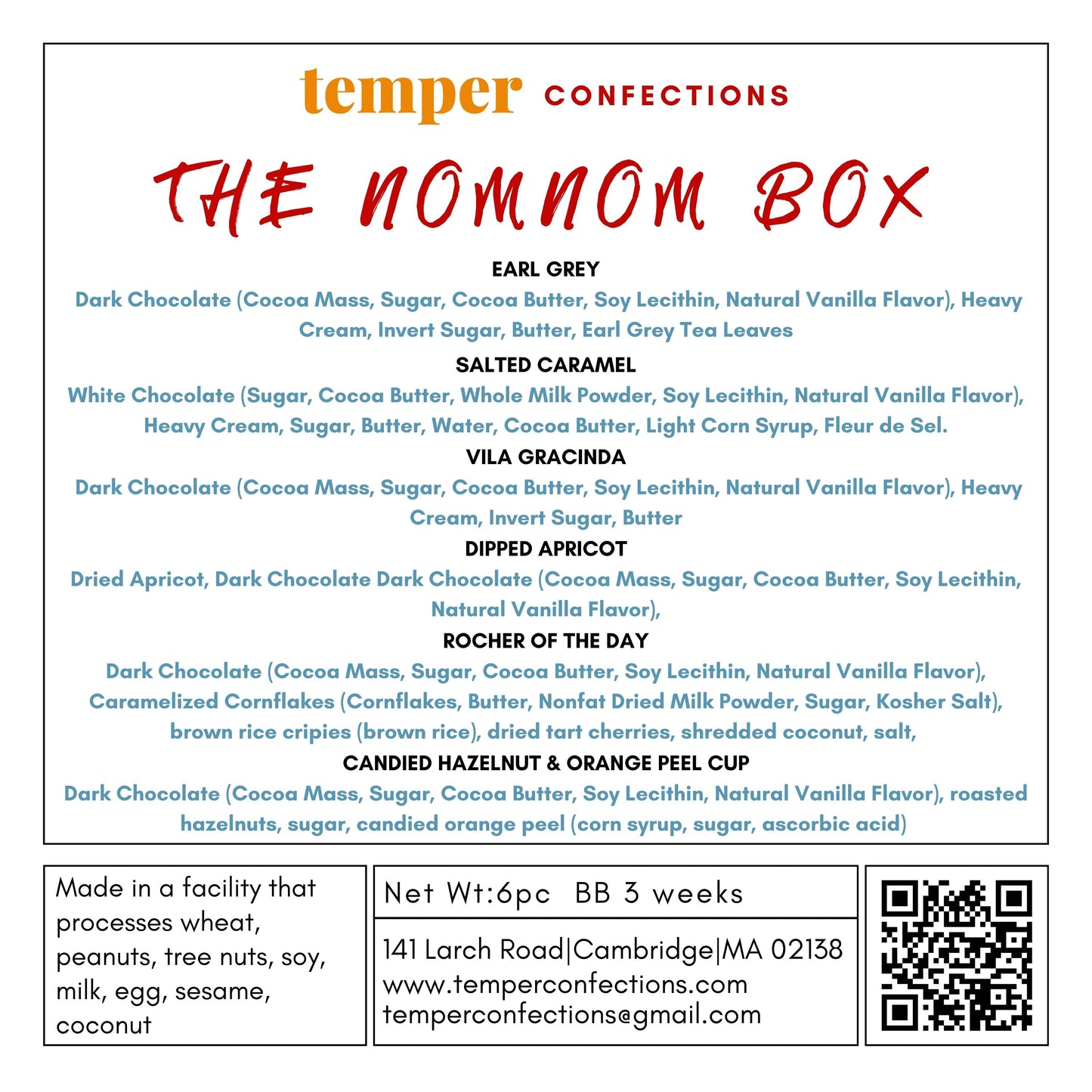 Ingredient label for nomnom box items