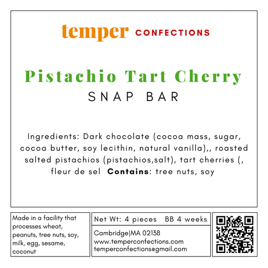 Ingredient label for pistachio tart cherry snap bar