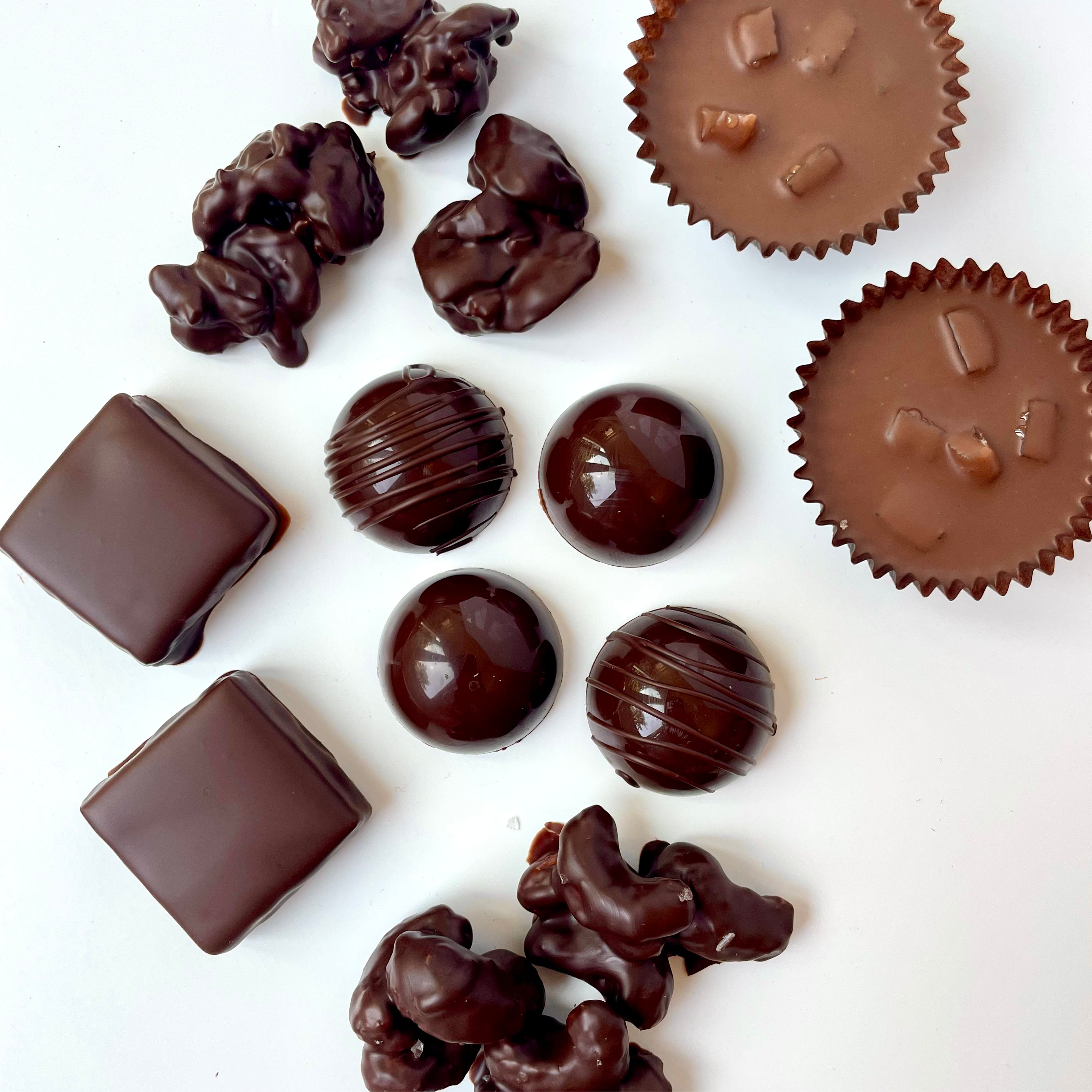 Assorted chocolate on a white background 