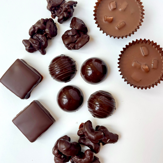 Assorted chocolate on a white background 