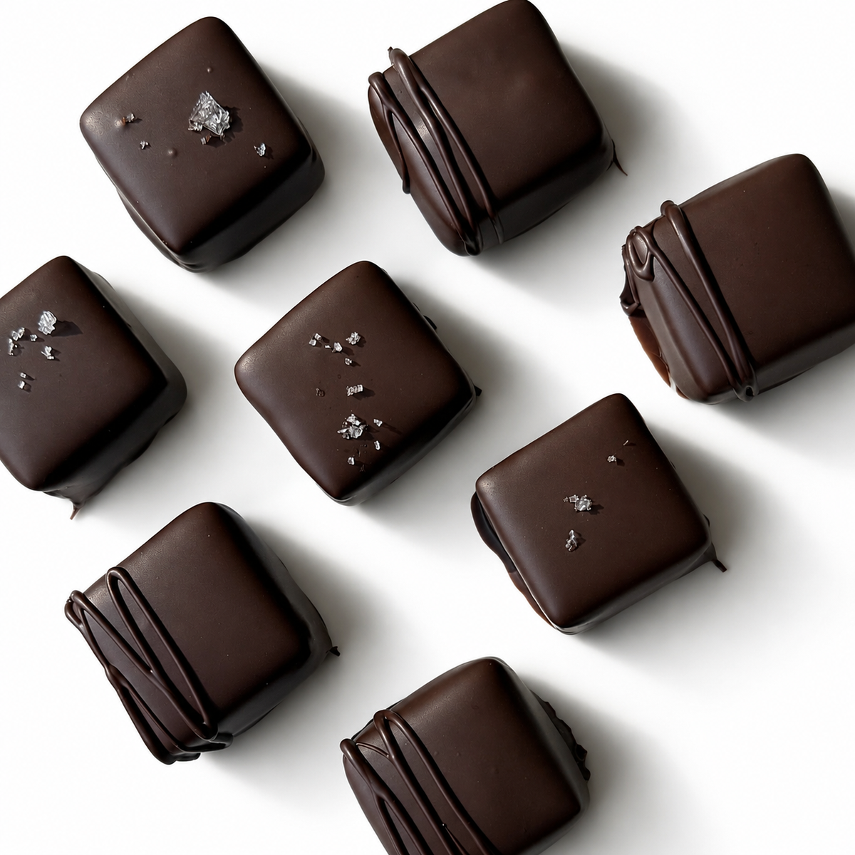 squares of chocolates on a white background