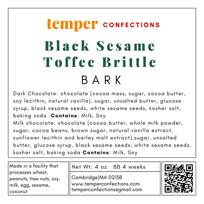 Ingredient label for black sesame toffee brittle