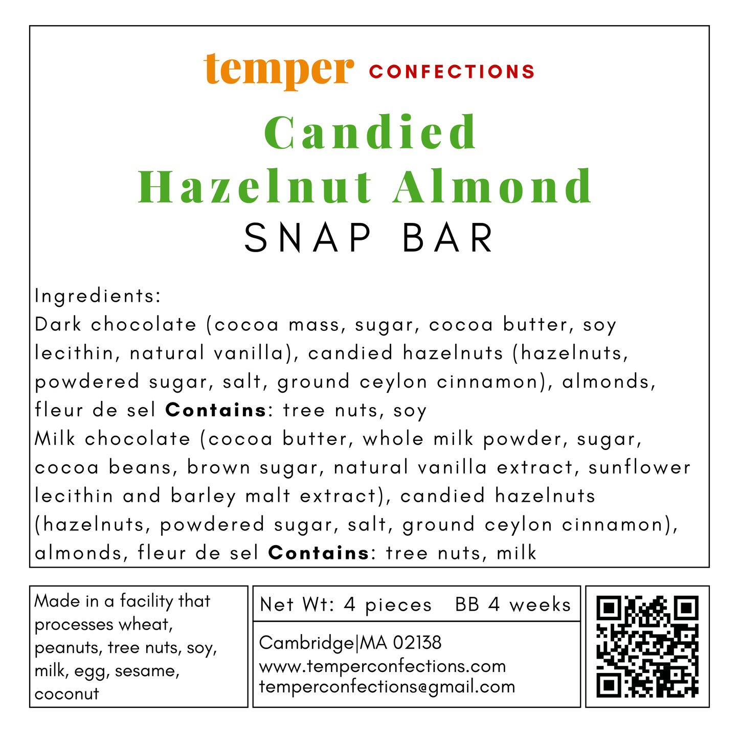 Candied Hazelnut Almond Snap Bar