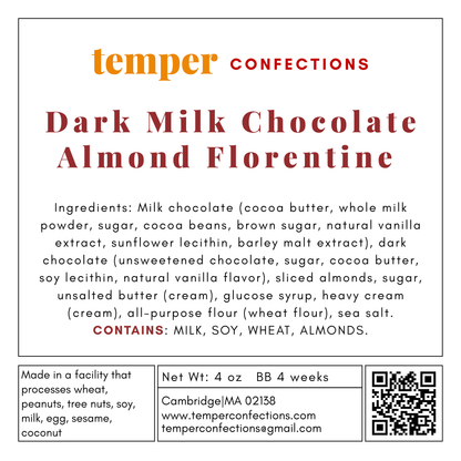 Ingredient Label for Dark Milk Chocolate Almond Florentine