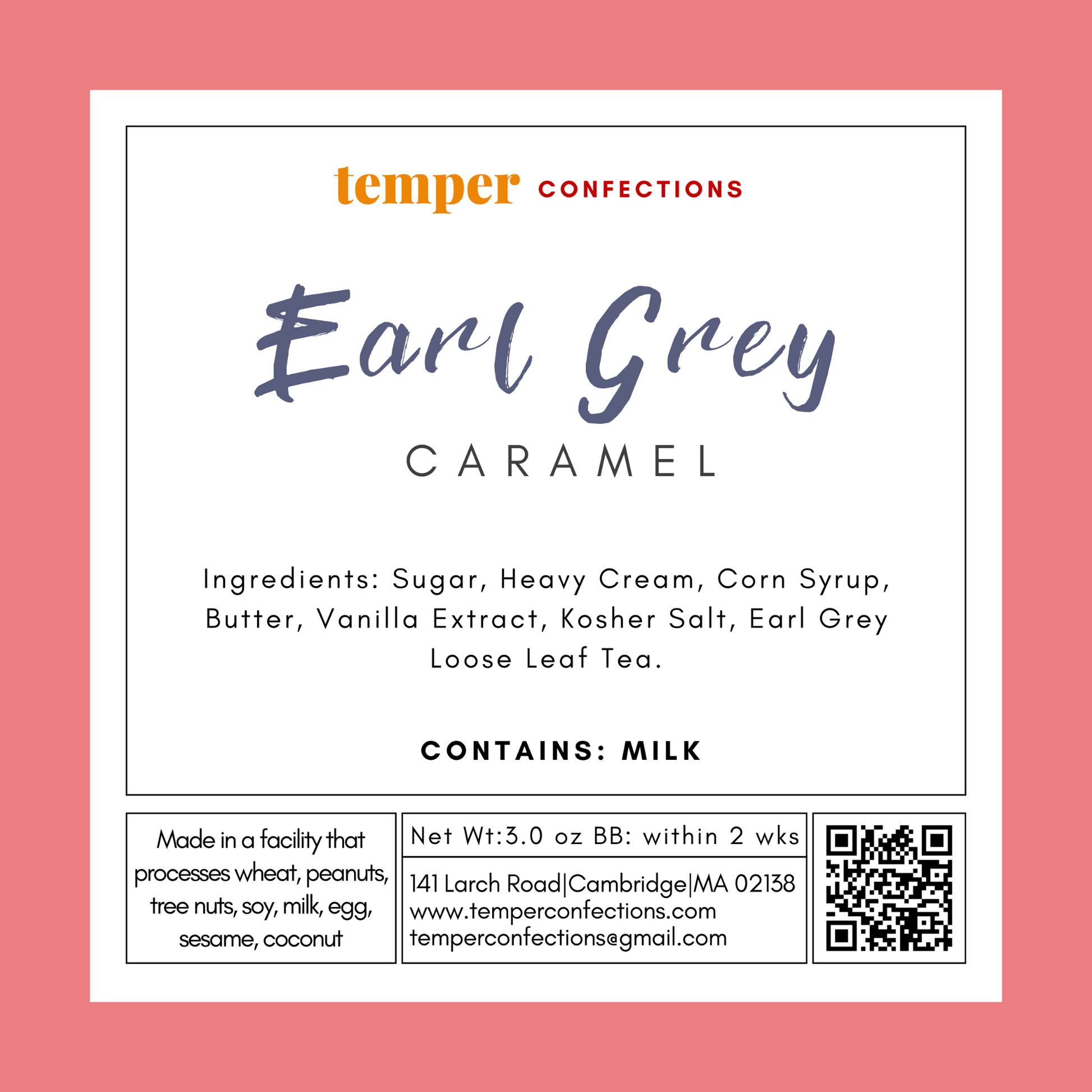Earl grey Caramel Ingredient Label