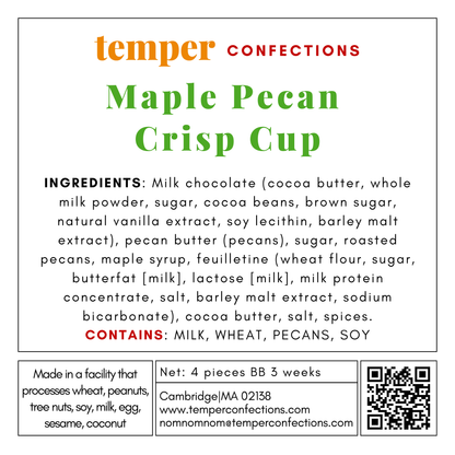 Ingredient Label for maple pecan crisp cup