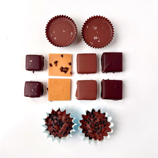 white background with array of different chocolates